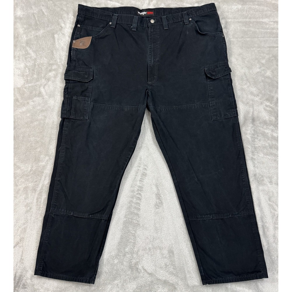 Wrangler Pants Mens 50x32 Riggs Workwear Black Double Knee Ripstop Cargo‎ Gusset